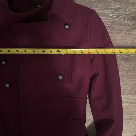 🔥🔥🔥TODAY ONLY SALE H&M Women's Wool Double-Breasted Plum Pea Coat - Picture 9 of 10